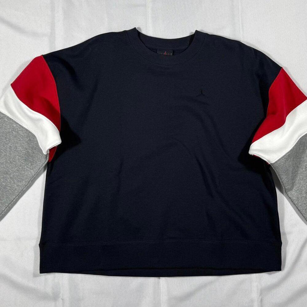 Jordan Black Crewneck Sweatshirt with Red, White & Gray Sleeves